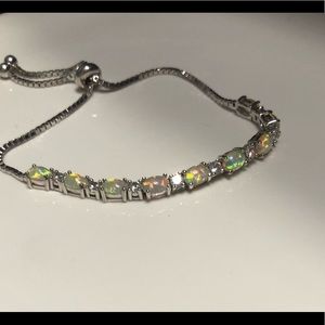 Sterling silver adjustable opal bracelet